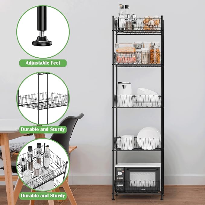 Water Bottle Storage Rack 5 Tier Drink Organizer for Pantry Metal Bottled Water Holder Stand for Floor, Beverage Soda Can Drink Storage Holder for Kitchen, Living Room