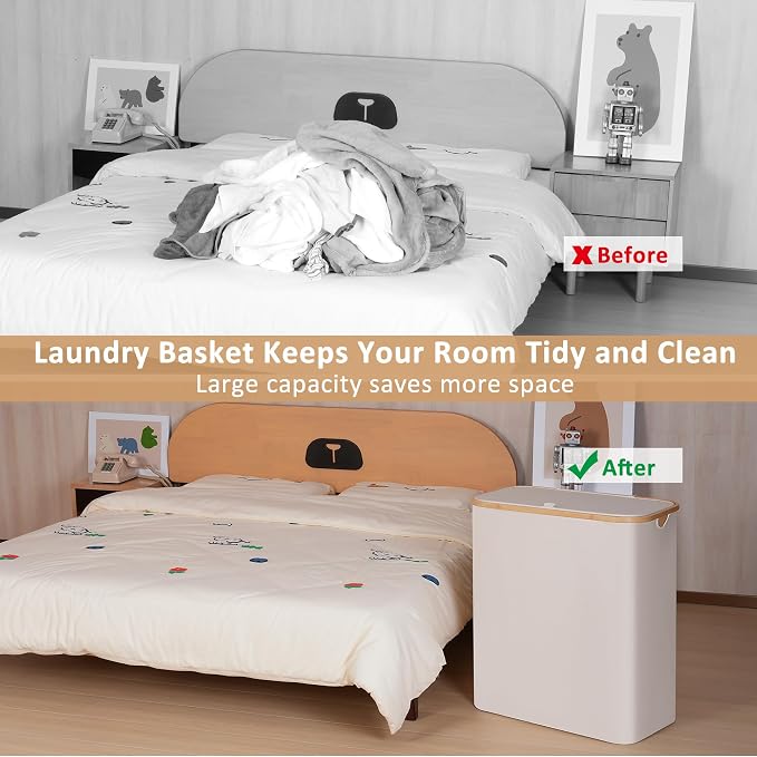 iEGrow 150L Laundry Basket with Lid,Large Laundry Hamper with Bamboo Handle,Foldable Dirty Clothes Hamper Organizer with 2 Removable Inner Bags for Clothes Towels - Beige