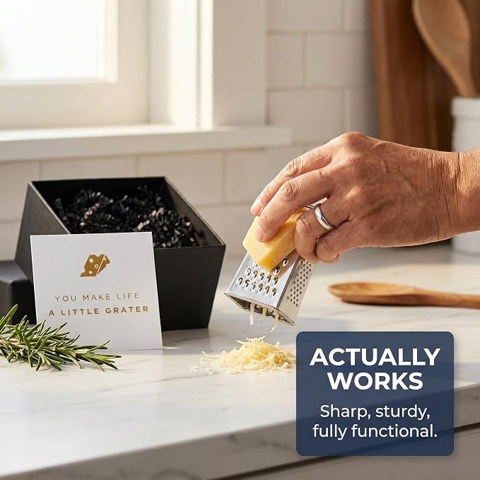 Mini Cheese Grater Gift Set 3 Pack - Funny Chef Gift, Friends, Coworkers, or Foodies | “You Make Life a Little Grater” Card, Mini Grater & Gift Box (3)