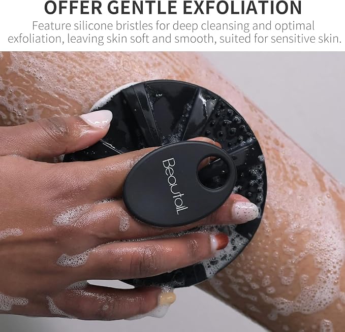 Body Scrubber 2 Pack, BEAUTAIL Gentle Exfoliating Shower Scrubber for Body | 1 Pack PP Bath Brush Gray and 1 Pack Silicone Body Scrubber Black, Soft Shower Loofah for Women, Men, Baby & Sensitive Skin
