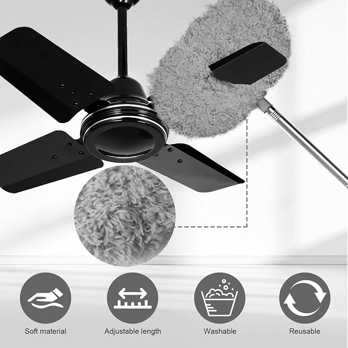 Eunice 13-50 Inches Ceiling Fan Duster with Extension Pole | Extendable Microfiber Cleaning Brush for High Ceiling, Blades, Cobwebs, Adjustable Dusting Tool for Home,Window,Door(Gray)