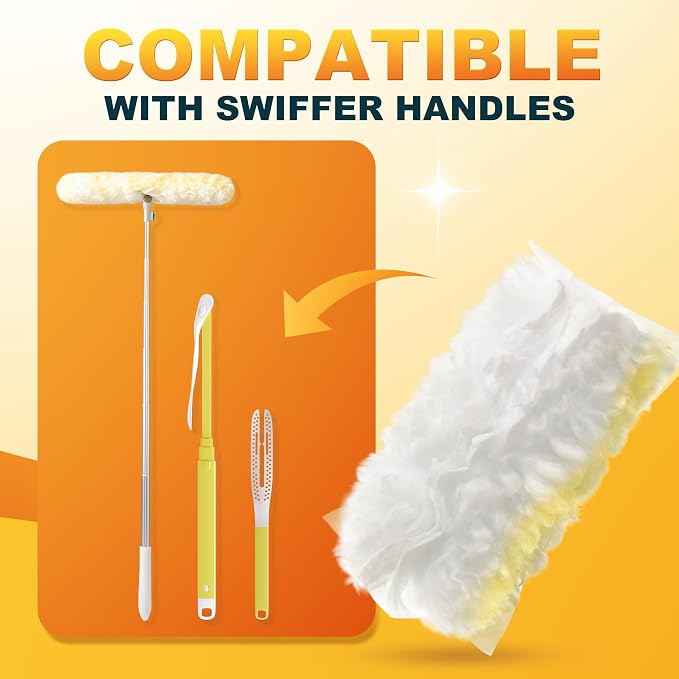 JOYMOOP Disposable Electrostatic Duster for Cleaning, with 2 Handles & 48 Ct Yellow Heavy Duty Refills for Swiffer Feather Duster, Household Cleaning Tool for Electronics, Dusting Furniture, Blinds