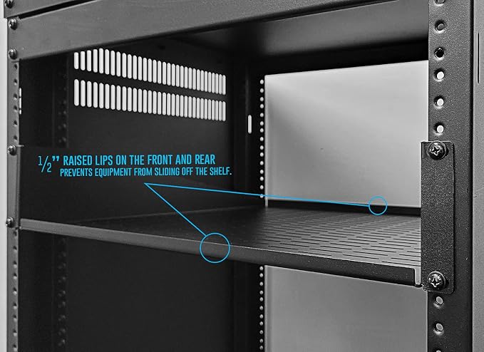 AxcessAbles 2U Vented Rack Shelf - 2 Pack | Rack Trays for 19 Inch Equipment Rack Cabinets | 18" Deep Rackmount Shelf with Lips | 50lb Capacity (2-Pack)