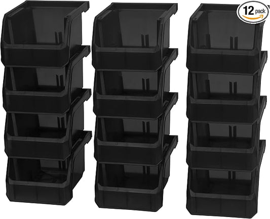 ReadySpace Plastic Containers for Organizing and Storage Bins for Drawers, Desks, Office Organization, and Garage, Stackable Bins, Extra-Small (3" x 5" x 4"), 12-Pack, Black