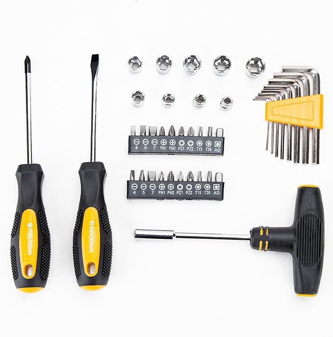 CARTMAN 57-Piece Home Tool Kit, Household Essential Hand Tool Set with Durable Plastic Toolbox, Perfect for Home Repair, Maintenance and DIY Projects, Yellow