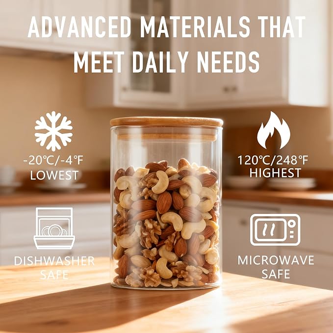 D2scrma 32oz Straight Cylindrical Airtight Storage Containers with Bamboo Lids Set of 6, Round Stackable Canisters, Food Jars, Pantry Organizers for Sugar, Cookies and Coffee beans (with Black Lable)