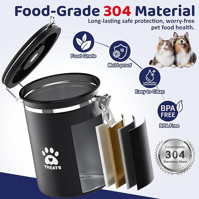 ENONCI Dog Treat Container Airtight,8.2"x5.9" Stainless Steel Cat Treat Jar for Kitchen Counter with Scoop, Pet Storage for Fresh Dog Cookie