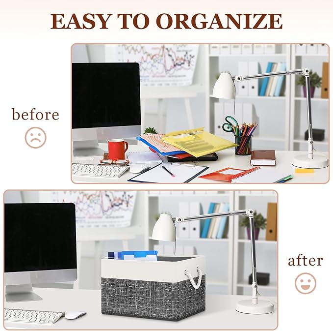 StorageTastic Storage Bin,Collapsible Storage Basket For Organizing,Large Storage Boxes With Rope Handles,Storage Containers,White & Black,4 Pack
