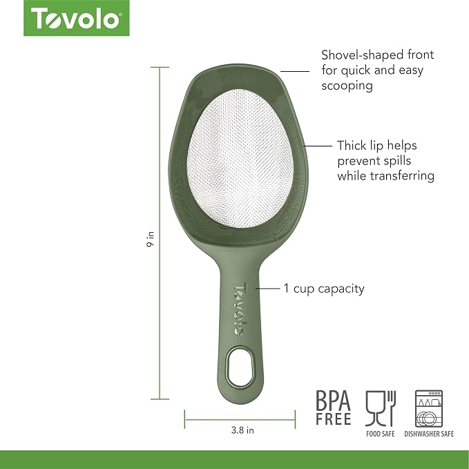 Tovolo Scoop & Sift Flour Sifter for Baking Dusting 1 Cup Fine 20 Mesh Sieve Flour Duster, Easy Scoop Dishwasher Safe Baking Powdered Sugar Flour Sifting Tool for Aerating Coating Dusting, Thyme Green