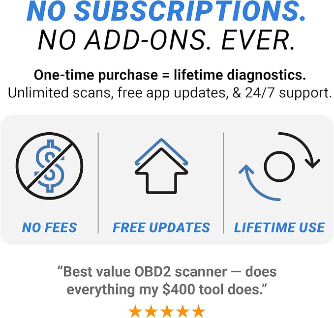 BlueDriver OBD2 Scanner Bluetooth, No Subscription, ABS SRS TPMS | OBDII Diagnostic Scan Tool, Car Scanner & Code Reader, iPhone & Android, Check Engine, Repair Reports, Vehicles 1996+