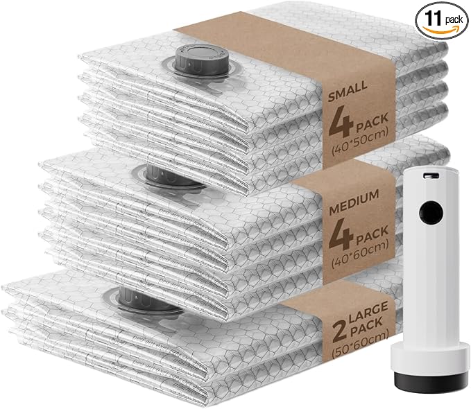 Vacuum Bags for Clothing with Rechargeable Air Pump, 10 Pack Vacuum Seal Bags for Travel, Space Saver Bags for Luggage and Suitcases, Compression Packing Bags in Multiple Travel Size