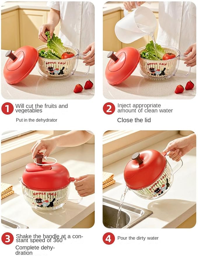 Salad Spinner - Compact Draining Bowl | Fruit Spinner Dryer, Simple Brake Fresh Ingredient Fruit Washer For Cleaning Vegetables Berry Cheese Kitchen Meal Prep Home Food