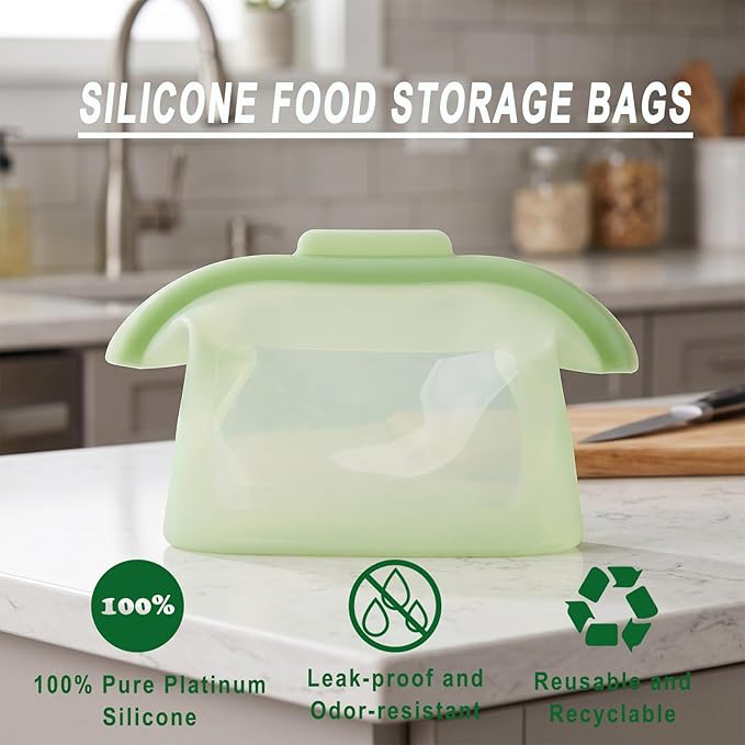 Silicone Storage, Everbag Silicone Food Storage Bags, Spliceable, wide opening, Reusable Silicone Storage Bags, High-Temperature Resistant, Leak-Proof, Microwave and Dishwasher Safe (pink)