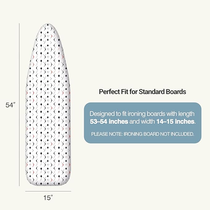 UniSimp Ironing Board Cover and Pad 15"x54" Extra Thick Natural Cotton, Scorch and Stain Resistant Padding, Standard Size Iron Board Cover with Fasteners Heavy Duty Elastic Edge, Heatproof Boomerang