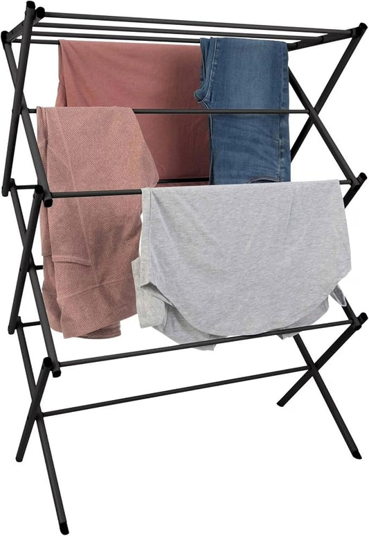 Collapsible Drying Rack for Laundry, Indoor Outdoor Clothes Drying Rack Foldable with Steel Frame, 27”x13.5” Large Capacity Energy Saving, Small Space Apartment Dorm Essentials, Black