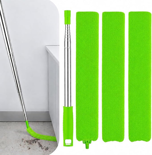Retractable Gap Dust Cleaner with Extension Pole & 3 Microfiber Cloths | Cleaning Tools with 3 Microfiber Dusting Cloths | Long Handle Duster 30-100'' | Under Refrigerator Furniture Appliance Green