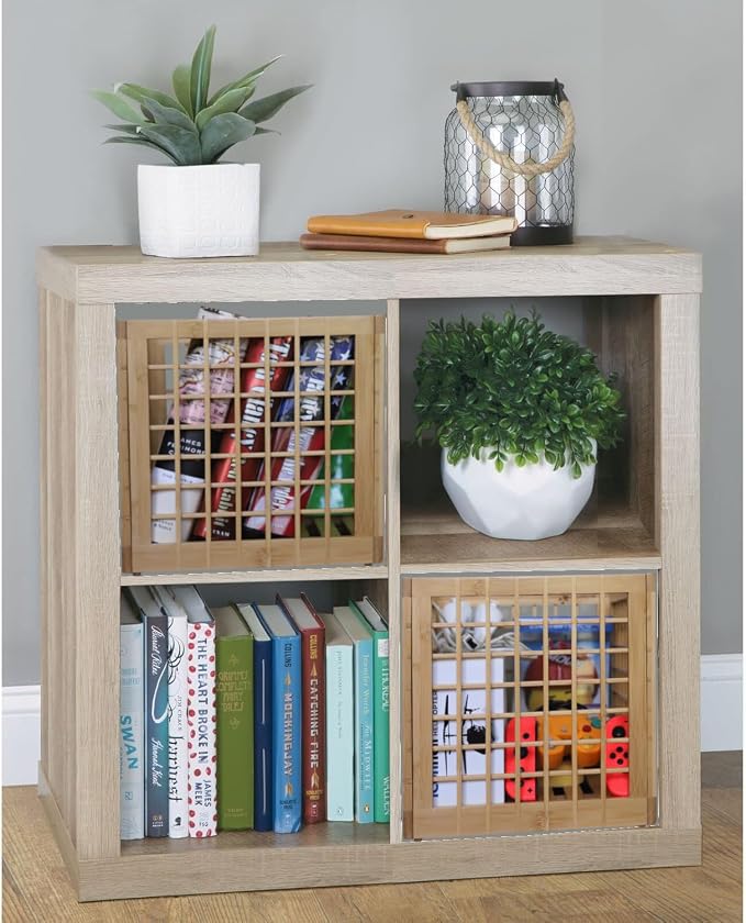 Bamboo Stackable, Cube Storage Bins - Lattice Design 2 Pack (10.5x10.5x10.5)