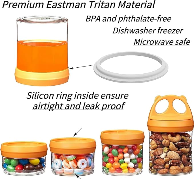SELEWARE Orange Stackable Snack Containers for Kids Toddlers Adults, 31oz | Portable Food Storage Containers for Snacks Formula Powder Drinks and Travel, Twist Lock System Airtight Leak-proof BPA Free