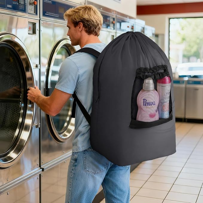 Lifewit Laundry Bag Backpack Travel, 105L, Gray | Extra Large Bag with Shoulder Straps and Mesh Pocket for Laundromat, Heavy Duty Basket for Dirty Cloth College Dorm Apartment