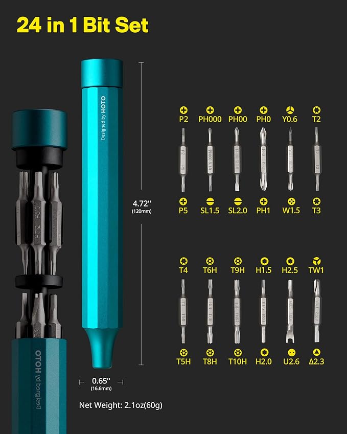 HOTO 24 in 1 Mini Screwdriver Set, Eyeglass Repair Kit, Dark Turquoise | Magnetic Torx Bit Set, EDC Pen Screwdriver for Electronics, Watches, Phones, Laptops, Cameras, Gadgets for Men
