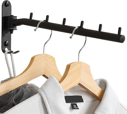 Alise Wall Mounted Drying Rack with Hook,Swivel Clothes Hanger,Black,1 Pcs | Space Saving Wall Rack for Clothes,Heavty Duty Stainless Steel Clothes Wall Drying Rack for Laundry Closet Bedroom/Bathroom