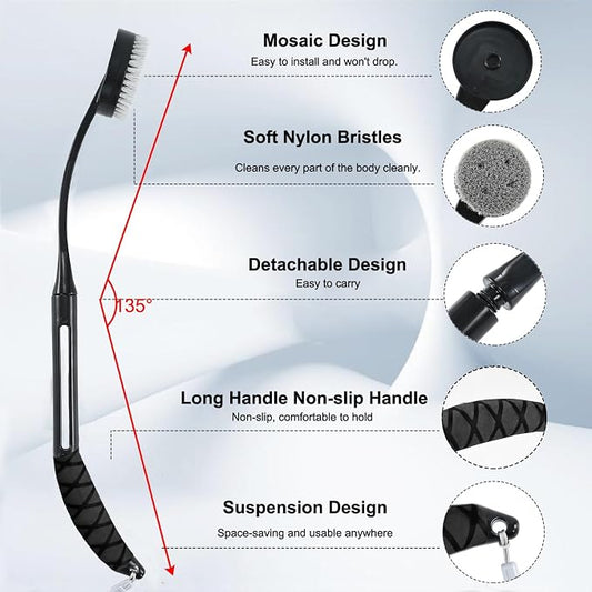 Gobiteli Back Scrubber for Shower,20.5" Long Handle Shower Brush for Body for Deep Clean,Back Brush for Shower for Men Women(Black)