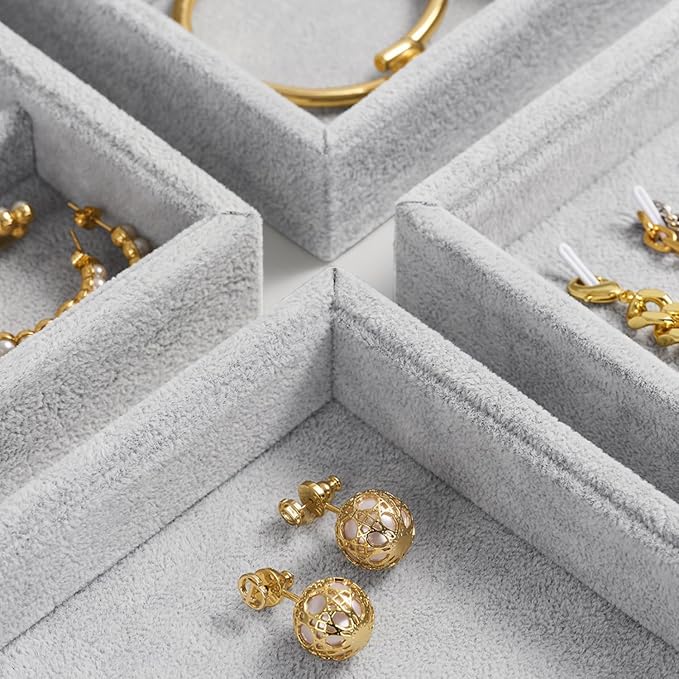 Oirlv Velvet Stackable Jewelry Trays Grids Rings Earrings Bracelet Watch Showcase Display Tray | Stackable and Portable, Ideal for Retail Showcase, Trade Shows and Personal Jewelry Collection,Fits Nicely in Dresser Drawer