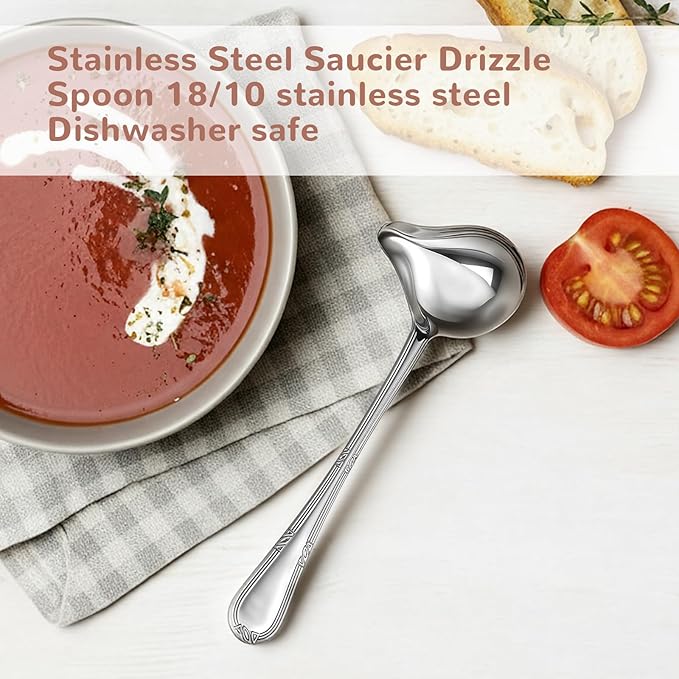 2 Pcs Gravy Ladle with Pour Spout 7.8'' Stainless Steel Small Ladle Sauce Soup Spoon 1 Ounce Small Drizzle Ladles for Cooking Serving Canning