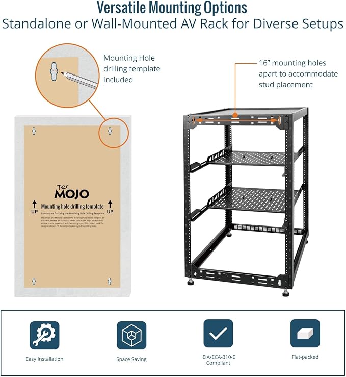 Tecmojo 20U Open Frame Network Rack for IT & AV Gear, AV Rack Floor Standing or Wall Mounted,with 2 PCS 1U Rack Shelves & Mounting Hardware,Network Rack for 19" Networking,Audio and Video Device