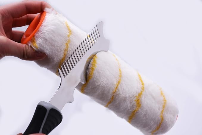 ROLLINGDOG 4 in 1 Paint Brush Comb | Multipurpose,Paint Brush Roller Cleaner Tool,Rubber Handle,Stainless Steel