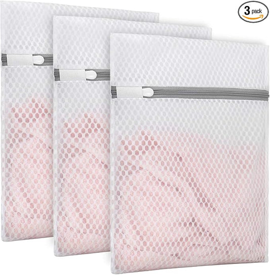 Muchfun 3Pcs Durable Honeycomb Mesh Laundry Bags for Delicates 9x12 Inches | (3 Small)