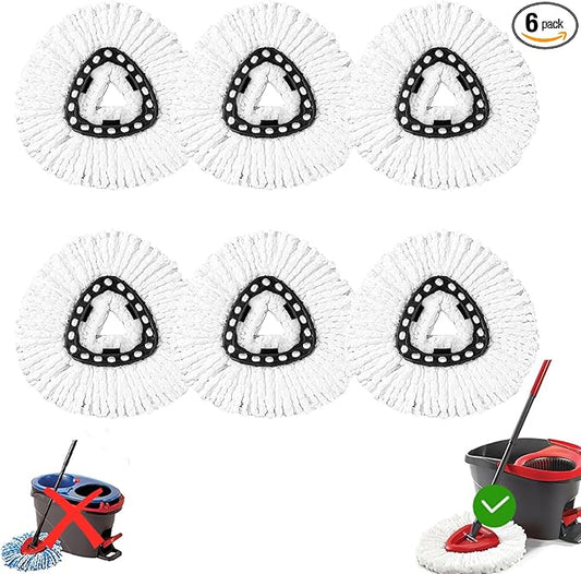 6 Pack Mop Head Replacement Compatible with Oceda Triangle Swivel Mops,Spin Mop Replacement Head 100% Microfiber,Deep Cleaning,EPSUNORISE Replacement Heads Compatible with O Ceda Mop(White)