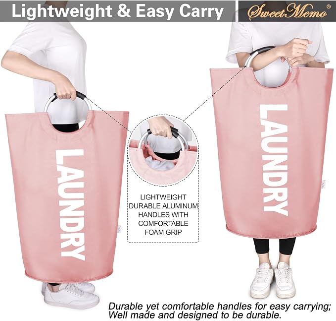 2-Pack Large Laundry Basket, Laundry Hamper Bag with Handles, 95L Pink | Freestanding Tall Dirty Clothes Hamper, Collapsible and Portable Laundry Bin for Dorms and Bedrooms, Thick, Sturdy Fabric