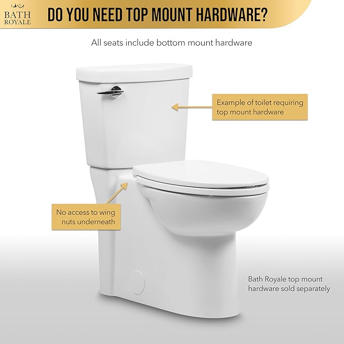 Bath Royale Slow Close Toilet Seat BR501-00 White Elongated, Stain-Resistant and Easy to Keep Clean, Heavy Duty Fits All Toilet Brands, Executive Series