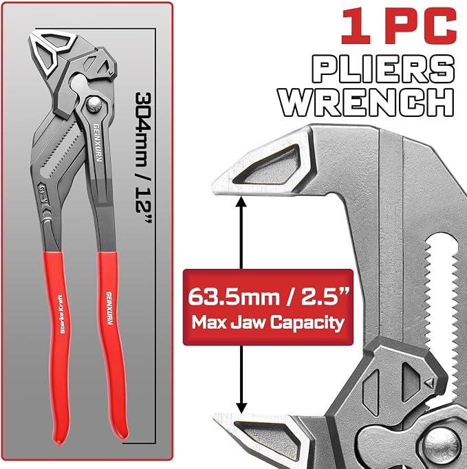 12-Inch Pliers Wrench, 1PC Smooth V-Jaw Pliers with 24-Position Push-Lock, Fast Adjustable Slip Joint Pliers Set for Plumbing, Home Repair, and Pipe Fittings