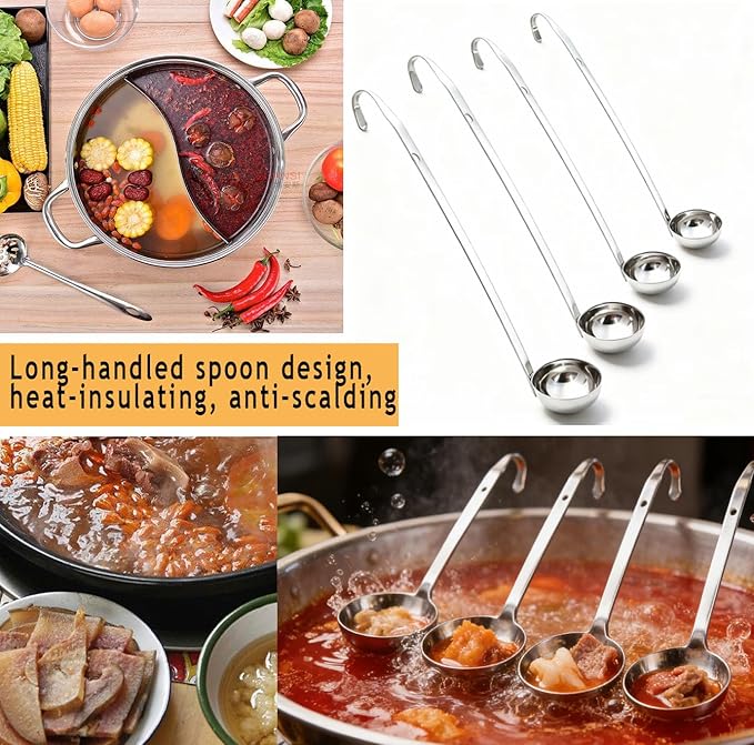 Markeny 4 Pieces Stainless Steel Soup Ladle Metal Handle Ladle with Pouring Rim,1oz/2oz/3oz/5oz Set Ladles for Cooking Soup Sauce