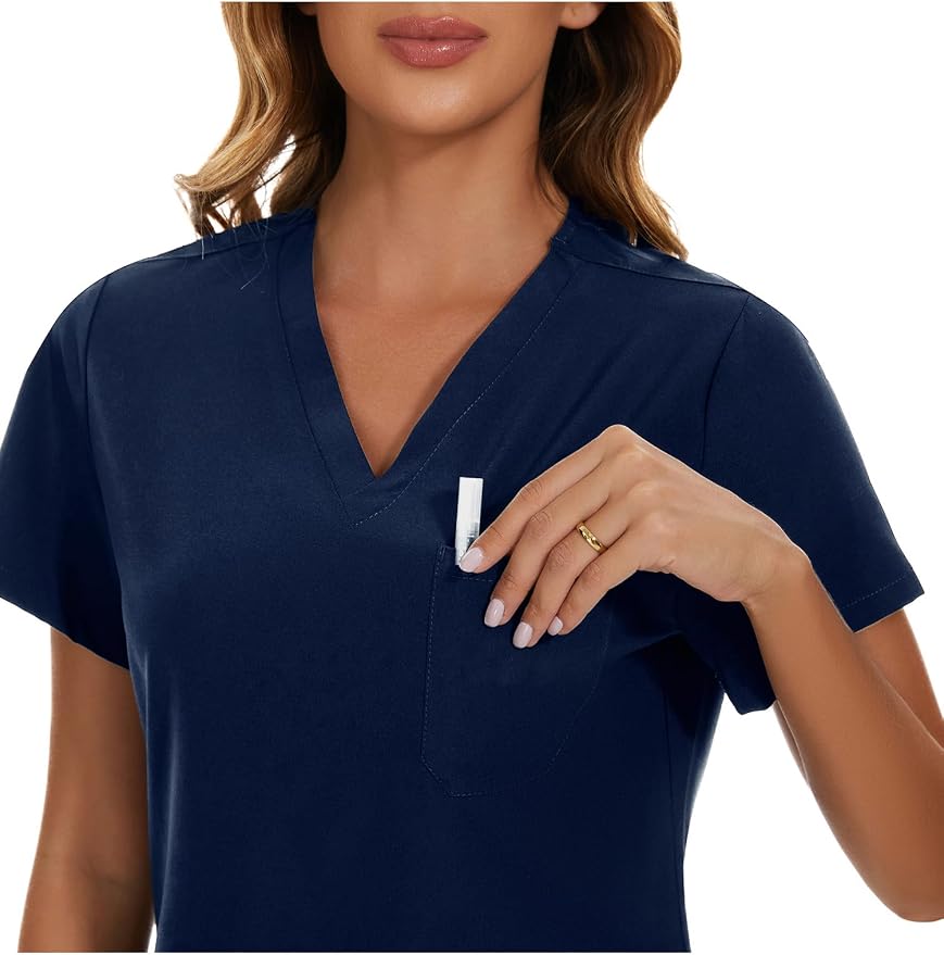 Scrubs Tops for Woman - Soft Stretch, V-Neck Tops | 3 Pockets, Side Split Design, Short Sleeve, Breathable & Lightweight Nursing Shirt, Easy-Care Fabric for All-Day Comfort