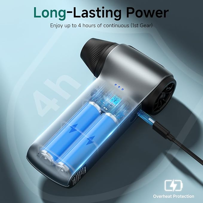 Electric Air Duster 130,000 RPM | 4 Nozzles Handheld Mini Blower, 3-Speed Rechargeable Compressed Air Duster for Dust/Snow Cleaning