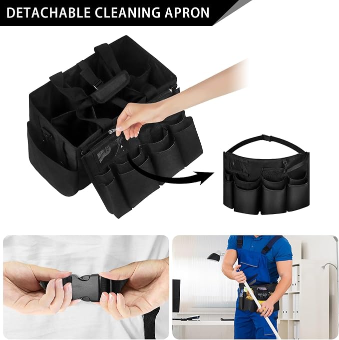 Compact Wearable Cleaning Supplie Bag with Handle Shoulder Straps | Black Cleaner Caddy, Nylon Wear Resistant & Durable, Multiple Pockets Well Organized for Housekeepers, Horse, Cleaners
