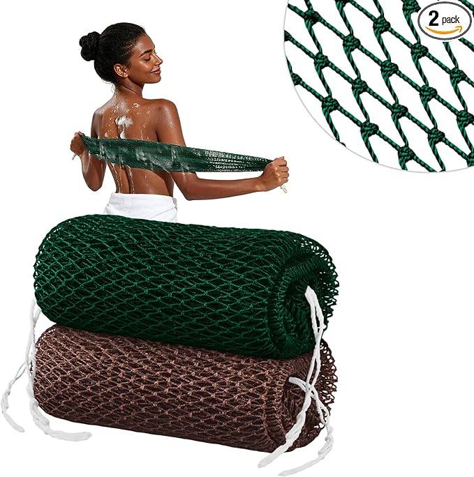 Cleangor 2Pcs African Net Sponge Authentic with Knots - Exfoliating Body | Scrubber for All Skin Types, African Bath Sponge, Wash Cloth, Gentle Exfoliation Shower Rag for Women Daily Use