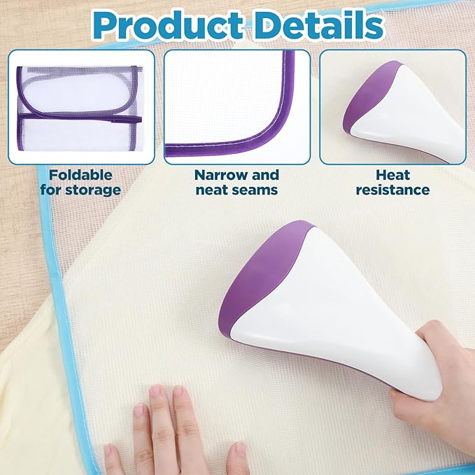 2 Pcs Pressing Cloth For Ironing Mat Ironing Cloth To Protect Clothes Scorch Saving Mesh Board Cover Pad High Temp Protective Pressing Pads Iron Insulation Net Fabric For Protect Fabrics(Blue,Purple)