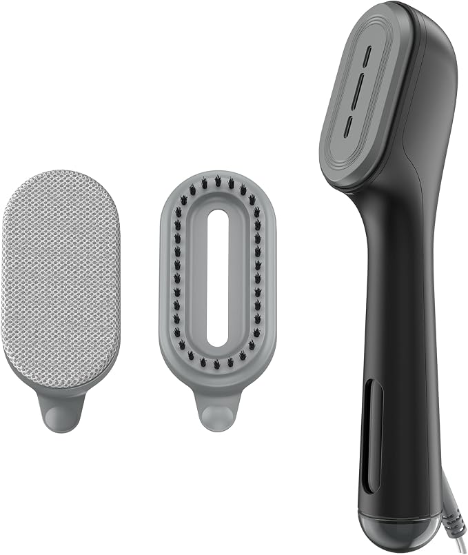 Conair Clothes Steamer, 2-in-1 Travel Steamer/Iron, Anti-Drip, Black/Silver | Portable handheld garment steamer for clothes w/ iron, quickly removes wrinkles, dual voltage 120-240V & heats in 75 seconds