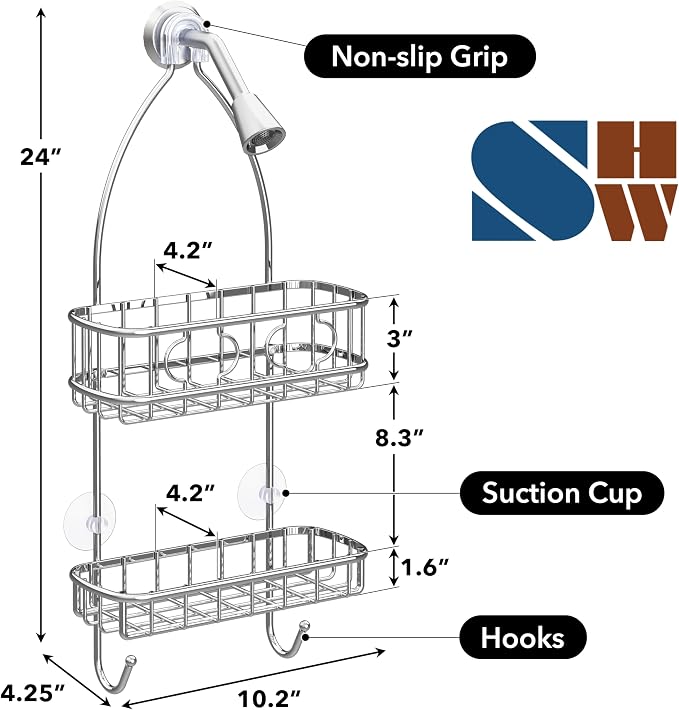 Simple Houseware Bathroom Hanging Shower Head Caddy Organizer, Chrome (22 x 10.2 x 4.2 inches)