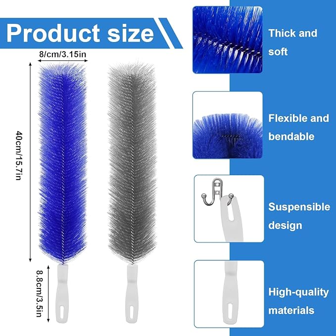 Fan Cleaning Brush, Flexible Dust Removal Brush, Reusable Microfiber Dust Collector, Cleans Without Disassembly, Suitable for Electric Fans, Louvers and Air Conditioning Vents (Blue + Gray).