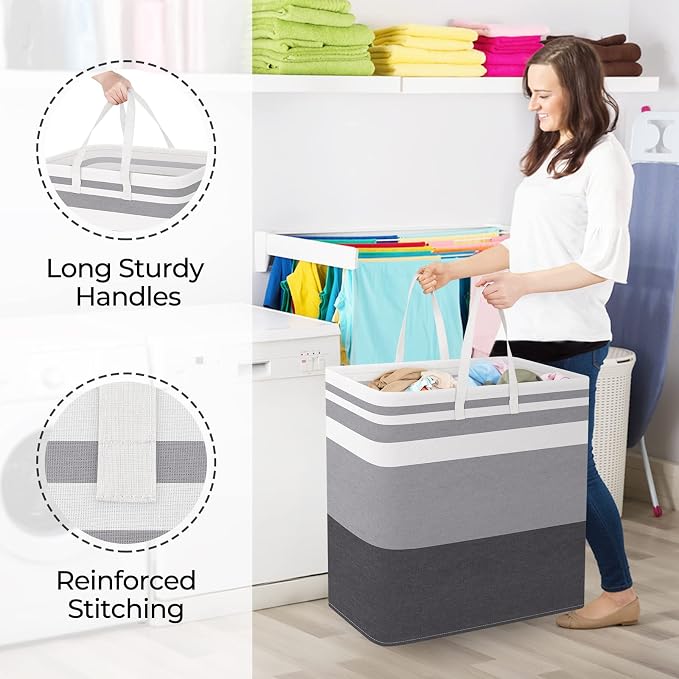 StorageRight Laundry Basket Hamper, 100L Collapsible Clothes Storage, Grey | Freestanding Clothes Hampers, Foldable design, with Easy Carry Handles, For Laundry, Bedroom, Dorm, Clothing, Towels, Toys