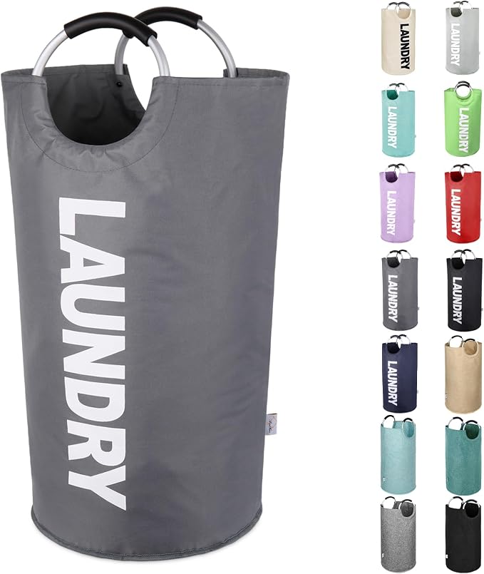 Large Laundry Basket, Laundry Hamper Bag with Handles, 95L Dark Grey | Freestanding Tall Dirty Clothes Hamper, Collapsible and Portable Laundry Bin for Dorms and Bedrooms, Thick, Sturdy Fabric