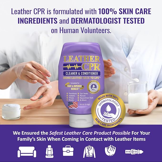 Leather CPR Cleaner and Conditioner 18oz. Bring Leather Back To Life on Furniture, Car Seats, Handbags, Jackets, Boots, Saddles, Purses & Shoes. Restores Shine, Softness & Color to Real Leather