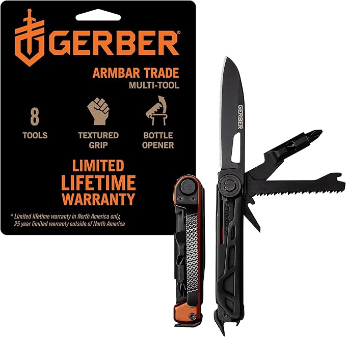 Gerber Armbar Trade EDC Pocket Knife Multitool, Bottle Opener, Burnt Orange | Compact EDC multitool, includes blade, pry bar, hammer, 2.5" plain edge blade, 8-in-1 pocket tool, lightweight