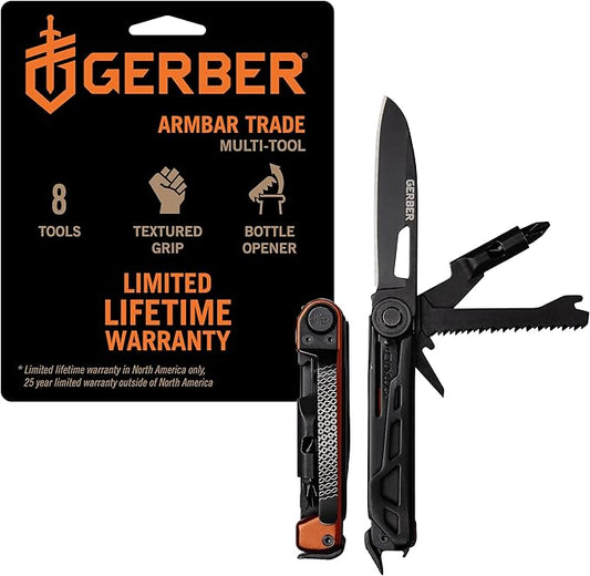Gerber Armbar Trade EDC Pocket Knife Multitool, Bottle Opener, Burnt Orange | Compact EDC multitool, includes blade, pry bar, hammer, 2.5" plain edge blade, 8-in-1 pocket tool, lightweight