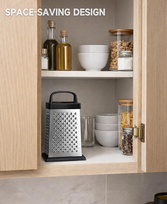 Cheese Grater, 4-Sided Mini Box Grater, Stainless Steel | For cheese, Parmesan & vegetables, compact 4-sided design, dishwasher safe for easy cleaning